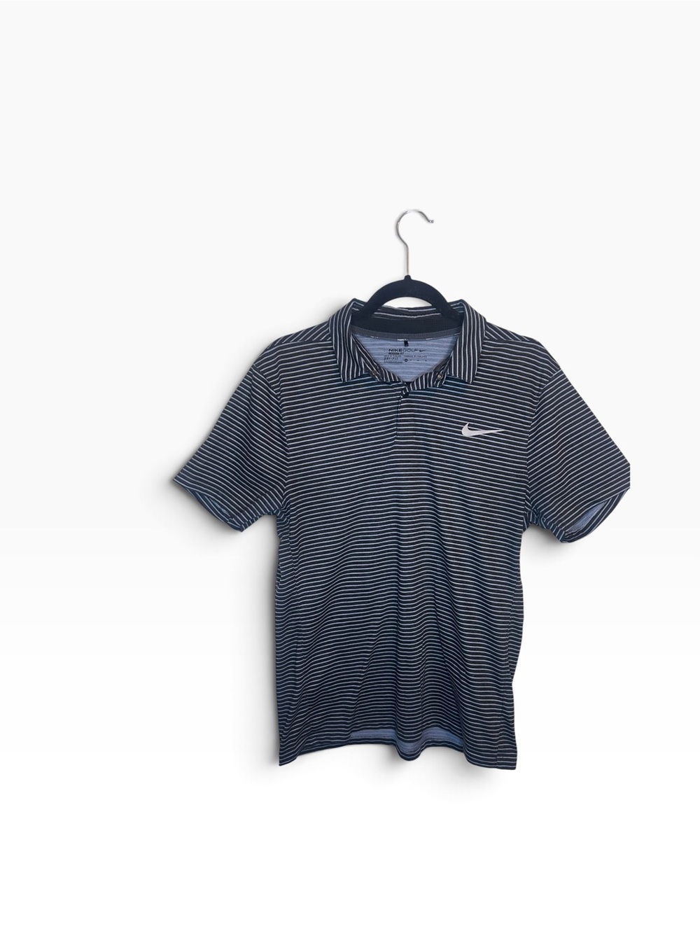 Nike Men’s Navy and White Thin-Striped Golf Polo